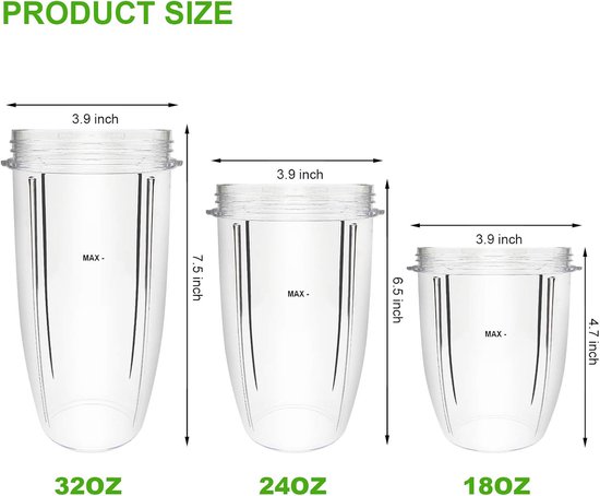 14 stuks blender vervangende onderdelen extractor mes en bekers Geschikt voor NutriBullet 600w & 900w serie, inclusief pakking schokdemper en tandwiel (1 mes, 3 bekers, 1 deksel) van Mixpresso — afbeelding 3