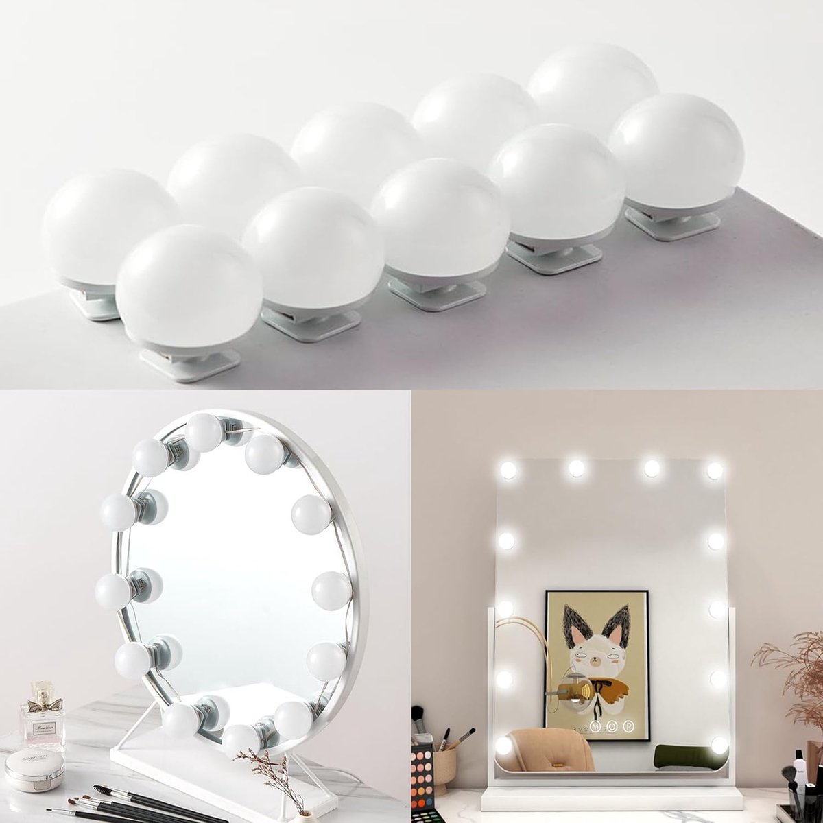 SnelShoppen - LED Spiegelverlichting, Hollywood Make-up Spiegellampen, Dimbare 10 Lichten, 3 Kleurtemperaturen, Verstelbare Make-up Verlichting voor K