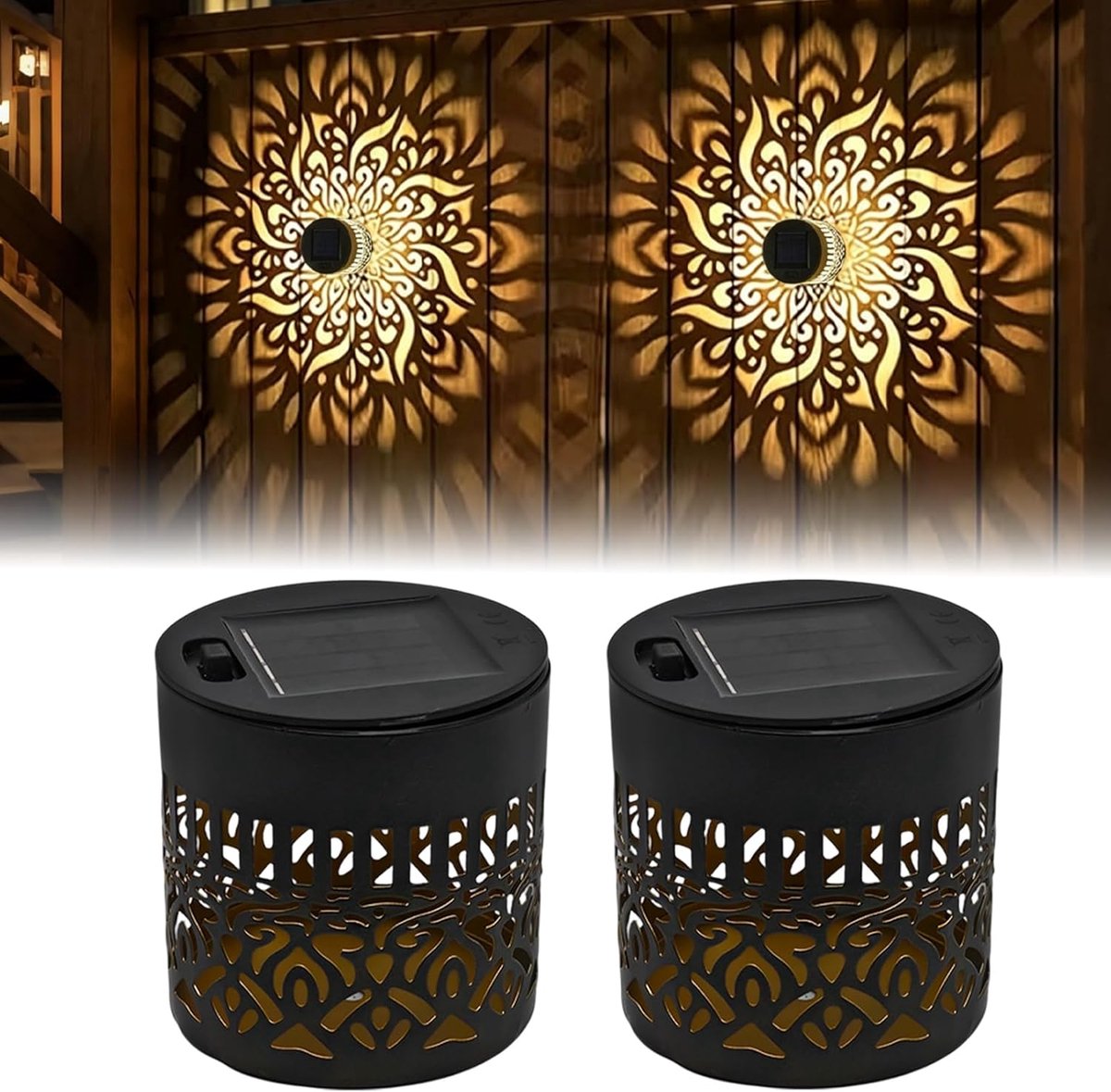 SnelShoppen - 2 Mandala Solar Lights, Decoratieve Buitenverlichting, LED Tuinlampen van Metaal voor Tuin, Patio, Camping en Achtertuin met Uniek Desig