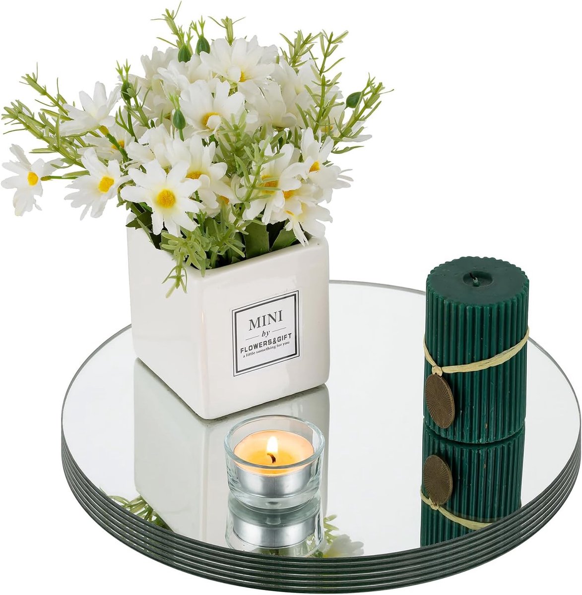 SnelShoppen - Ronde Spiegel Kaarsenhouder Set - 6 Stuks - 25cm Glazen Tray met Spiegel Effect - Duurzame Kaarsenplaten voor Bruiloft en Feestelijke Ta