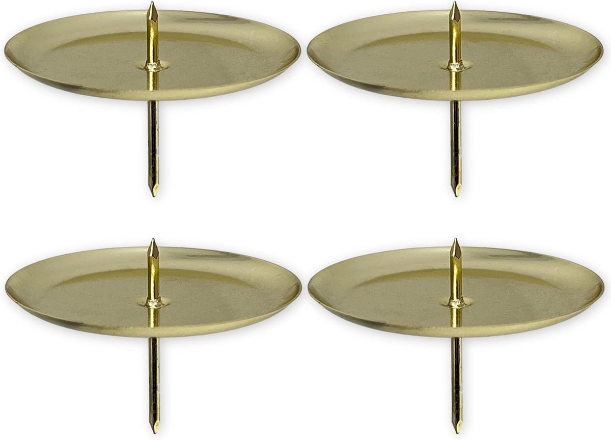 SnelShoppen - 4-Delige Kaarsenhouder Set voor Adventskrans - Gouden Metalen Kaarsenpluggen met Mandrel - Diameter 60 mm - Perfect voor Feesten en Brui