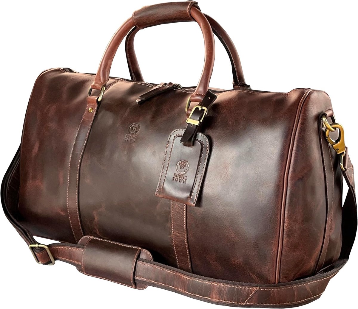 SnelShoppen - Grote Leren Reistas Weekend Sporttas Schoudertas Handbagage Duffle Bag voor Vliegtuig en Reizen
