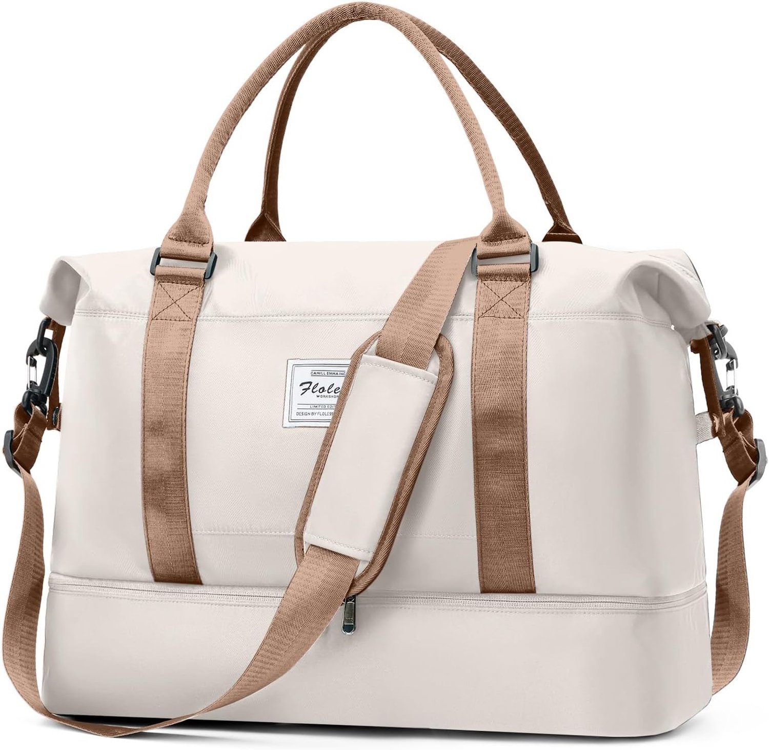 Thijox - HPLQQ Weekender Reistas Dames 45x36x20 cm - Sporttas Handbagage Easyjet - Ziekenhuistas - Zwemtas - Trainingstas met Schoenenvak - A01-Beige