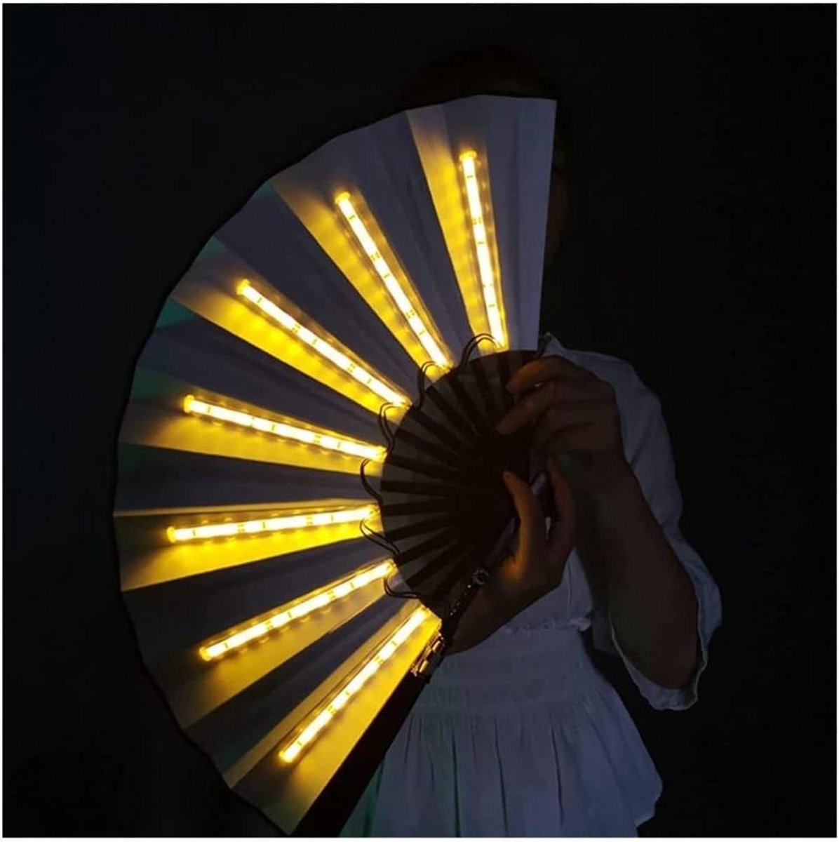 LED Gloeiende Fan - Hand Opvouwbare - Feest Decoratie - Houten Handvat - 33 cm Lengte - Multi-colour