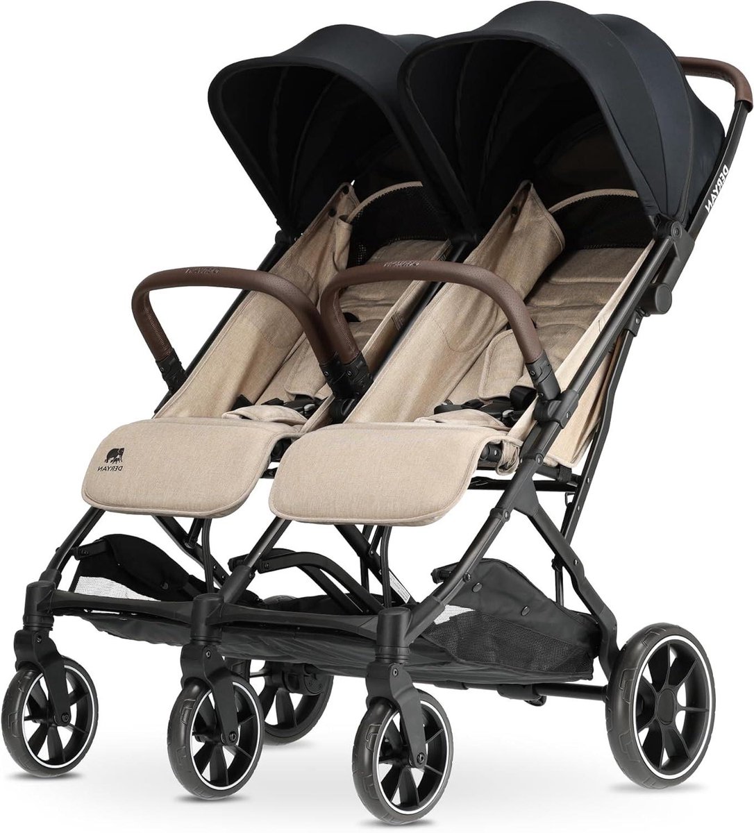 Kinderwagen Dubbel - Buggy XL - Onderweg met kinderen - XL Offroad Wielen - 22 kg per zitje - Nougat