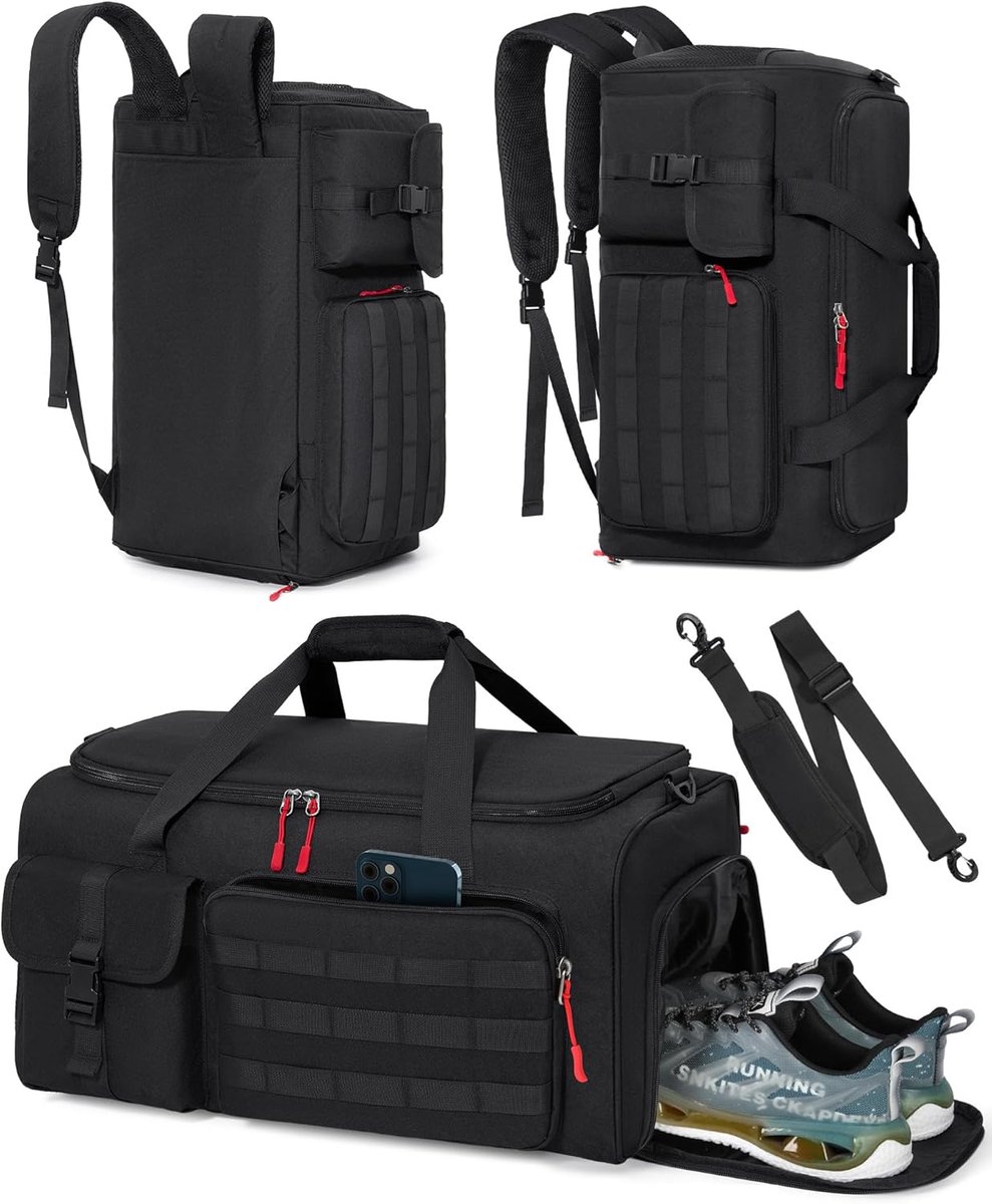 SnelShoppen - Sporttas 45L - 3-in-1 Rugtas, Reistas met Schoen- en Laptopcompartiment - Zwart - Perfect voor Gym, Weekendtrips en Sportactiviteiten