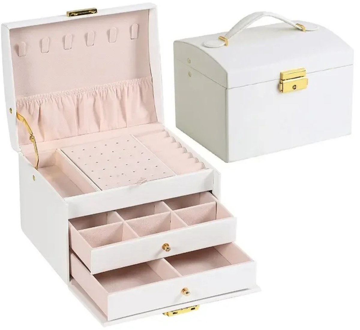 Noventra - Sieradendoos - Sieraden Organizer - Sieraden Opbergdoos - Drielaags - Met Slot - Voor Ringen, Kettingen, Armbanden en Oorbellen - Wit