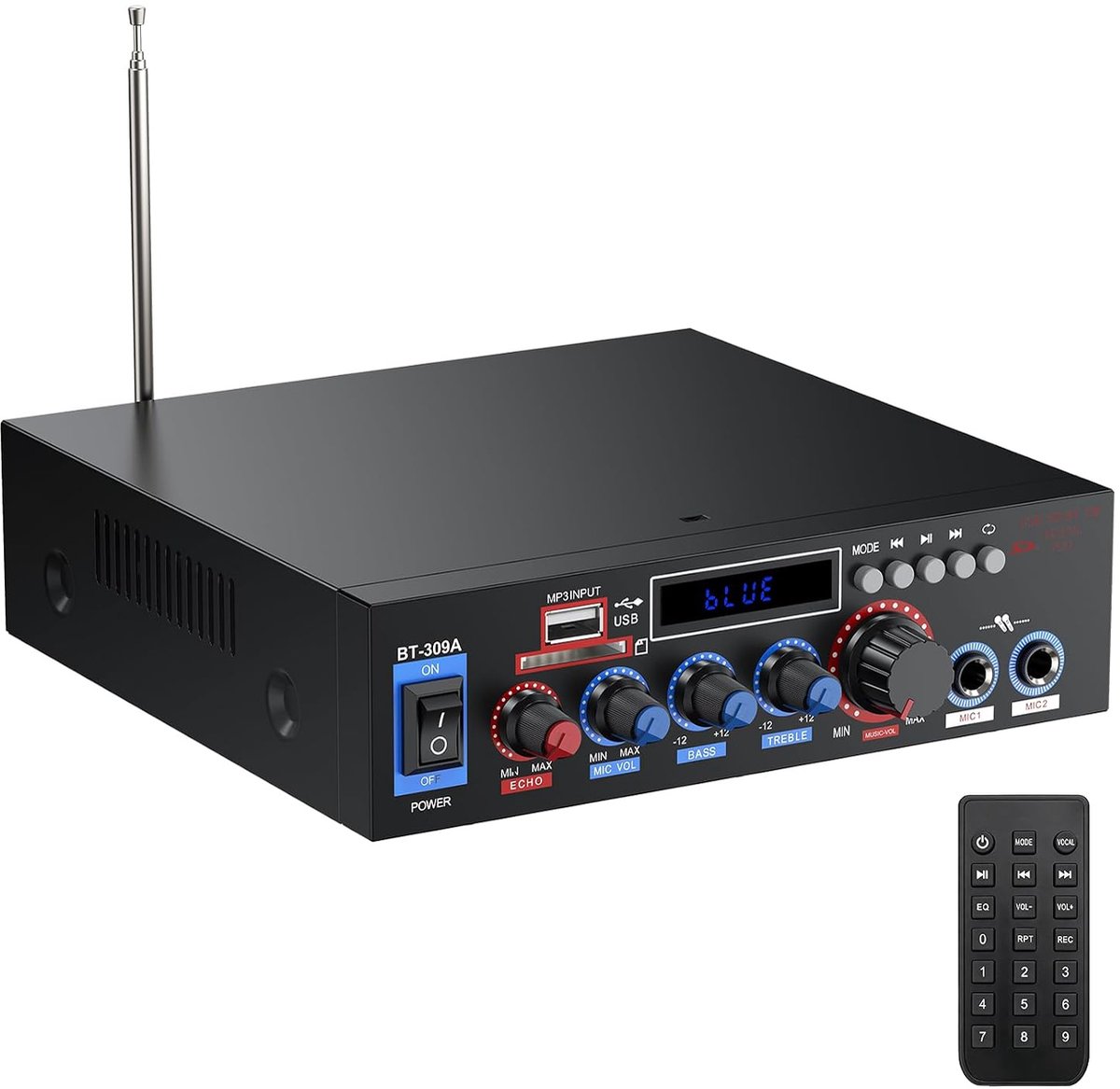 SnelShoppen - Bluetooth Verstärker Hifi Stereo 40W+40W 12V 220V - 2 Kanaals Audio Amplifier met MIC Ingangen voor Karaoke, Geschikt voor Feest, Campin