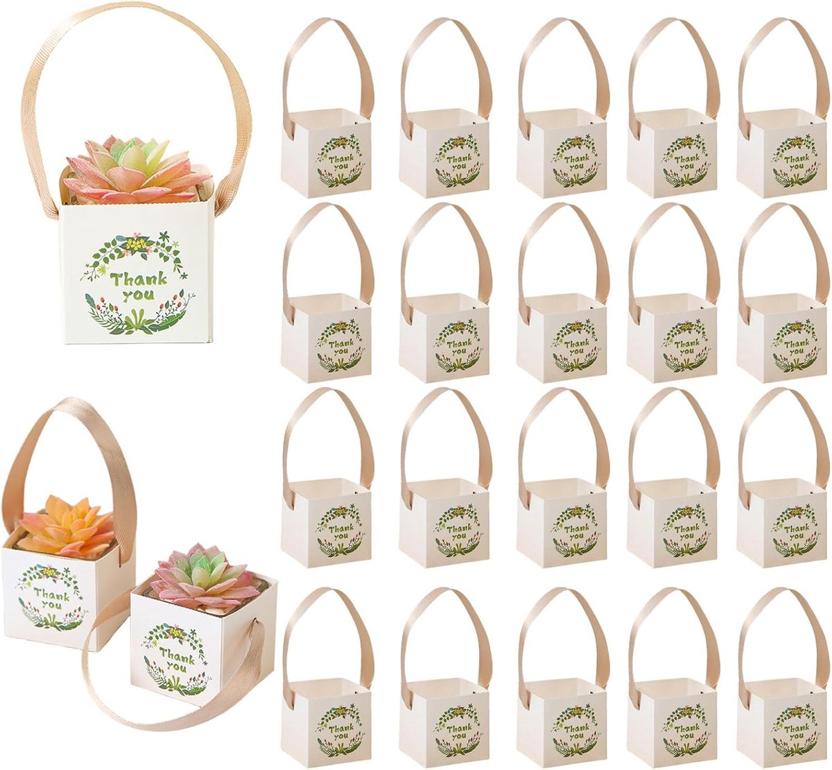 SnelShoppen - 40 Cadeauzakjes van Papier voor Vetplanten, Mini-Vetplanten, Wit, Perfect voor Verjaardagen, Bruiloften, Babyfeestjes en Feestgeschenken