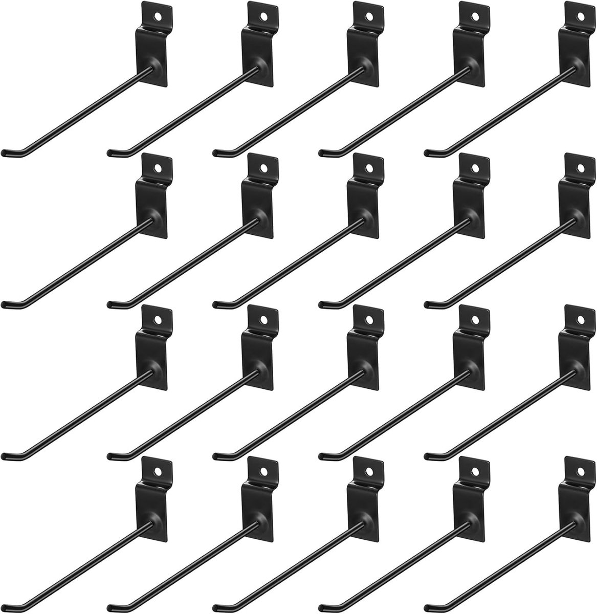 SnelShoppen - 20 stuks Pegboard Haakjes voor Slatwall, 15cm Slats Wandpaneel Displayhaak, Stevige Enkelhaak voor Garage, Keuken, Gereedschap, Heavy Du