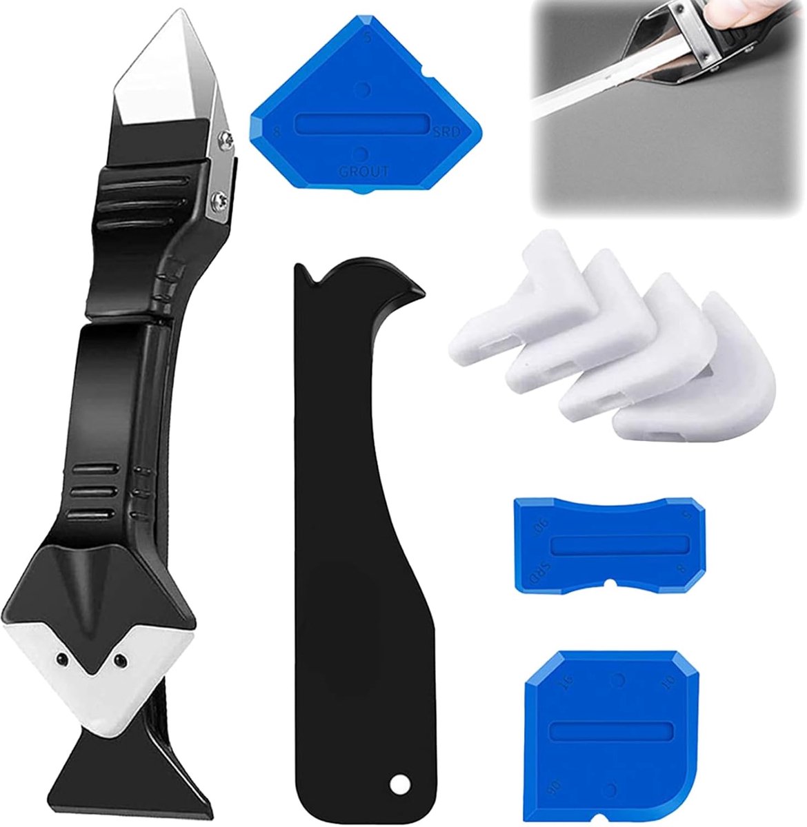 SnelShoppen - 3 in 1 Silicone Sealing Removal Tool Kit - Professionele Gasket Remover, Smoothing Kit met Scraper voor Keuken, Badkamer, Vloer - 6 Func
