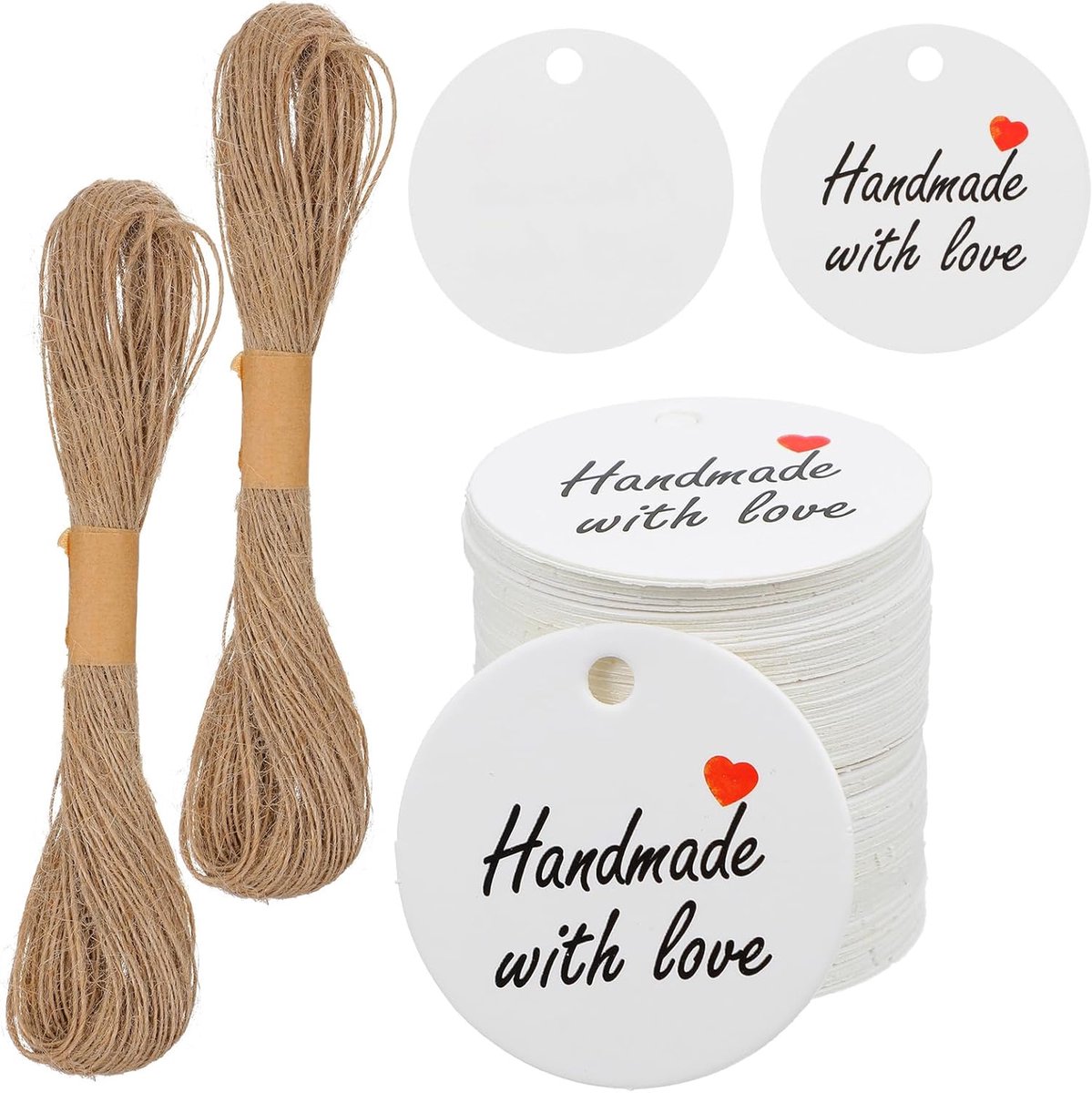 SnelShoppen - 200 Stuks 3cm Kraft Papier Gift Pendants met Jute Touw - Handgemaakte Labels voor Cadeaus, Bruiloft, Kerst en Feestelijke Gelegenheden