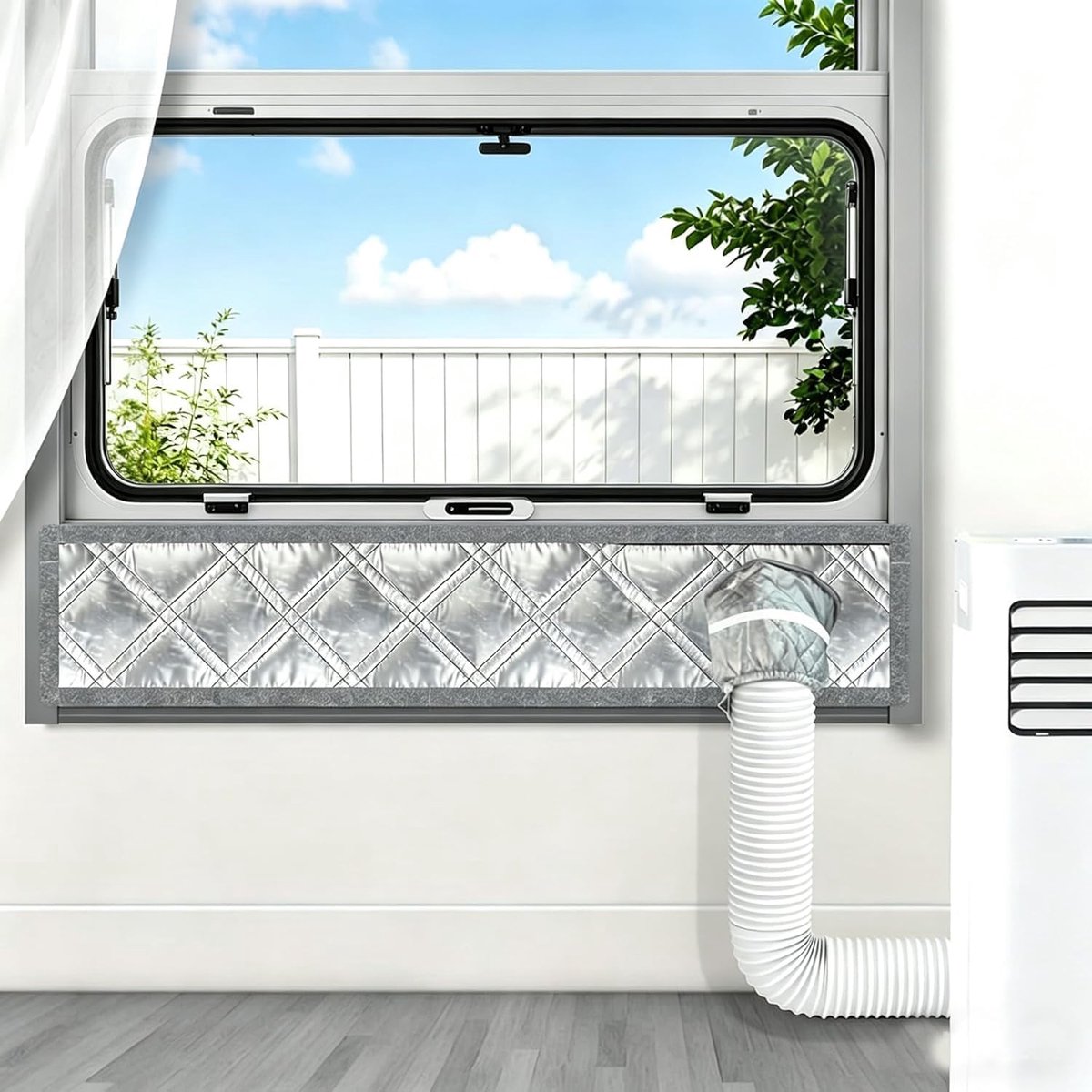SnelShoppen - Airconditioning Kit voor Raamdeuren 100 cm - 3 Laags Aluminium, Katoen en Oxford - 100% Luchtdicht, Isolerend en Koelprestaties
