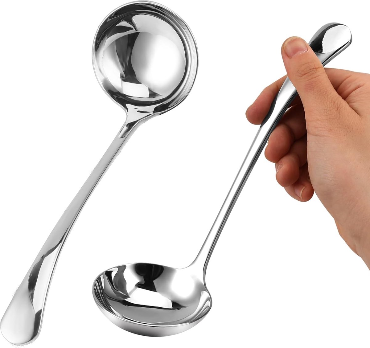 SnelShoppen - 2x RVS Soeplepel 20cm - Duurzame Soup Ladle en Serving Spoon voor Soepen en Stoofschotels - Ergonomische Handgreep - Vaatwasserbestendig