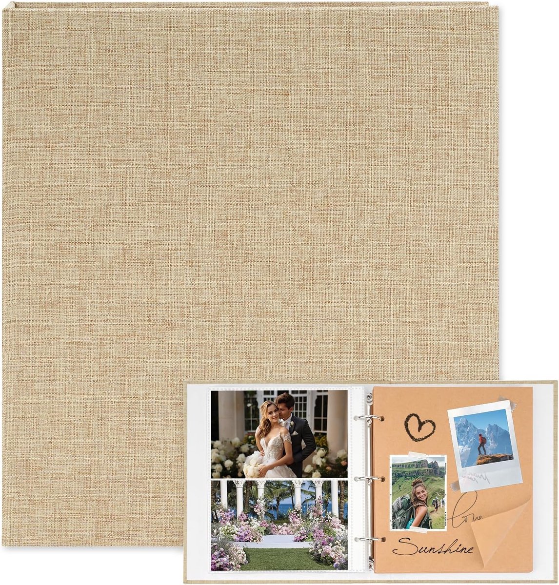 SnelShoppen - Linen Foto Album DIY 200 Foil Compartiments 10x15 cm + 30 Kwaliteitsbladen - Ruimte voor 300 Foto's - 21x23 cm Robuust Foto Boek voor Ca