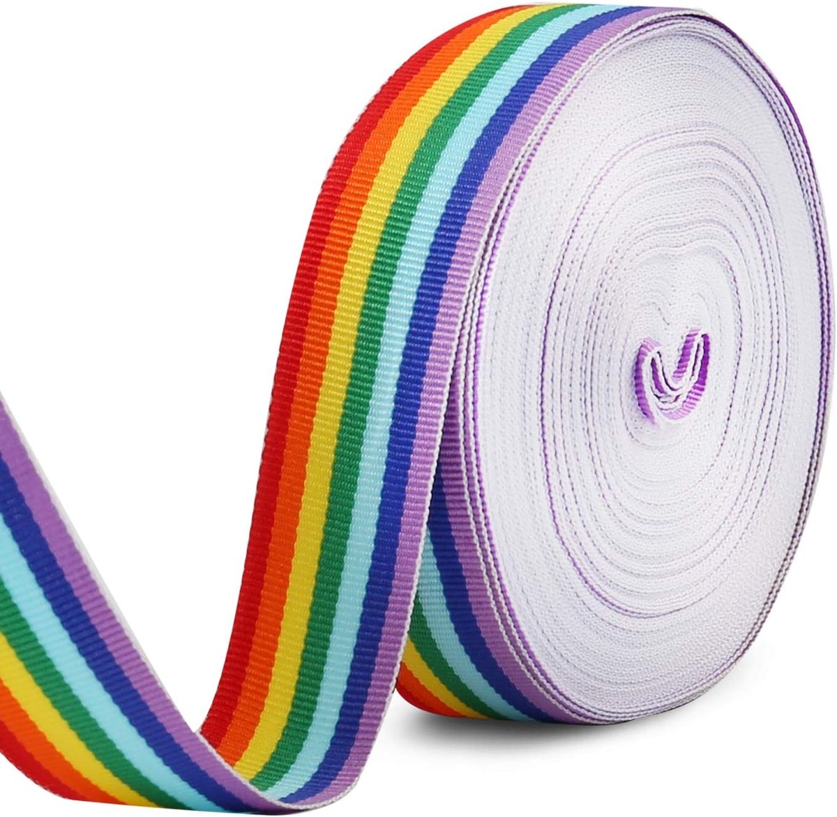 SnelShoppen - 25mm Brede Regenbooglint Grosgrain Rol voor Knutselen, Cadeau Inpakken, Bruiloft, Verjaardag, Feestdecoratie, 20m Polyester