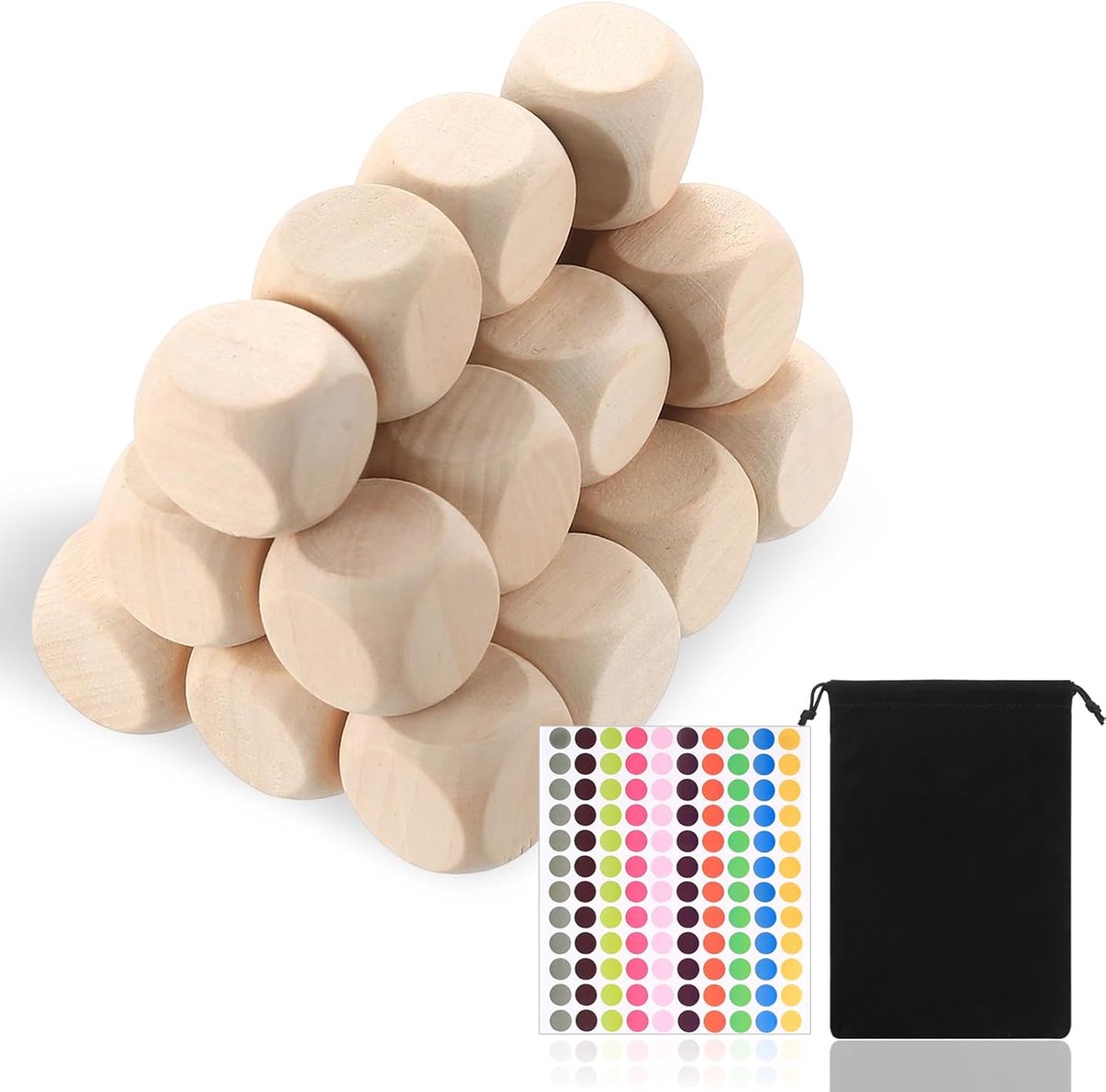 SnelShoppen - 50 Stuks Ongeverfde Houten Dobbelstenen 20mm, DIY Houten Blokken, 6-Zijdige Lege Houten Dobbelstenen voor Creatieve Kunstprojecten, Spel