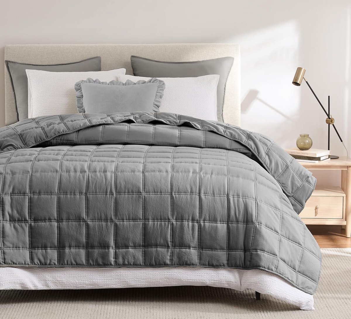 SnelShoppen - Luxe Double Bedspread 300x270cm - Grijze Bedcover met Ruitpatroon - Zachte Gequilt Bedsprei voor Dubbele Bedden en Sofa's - Perfect voor