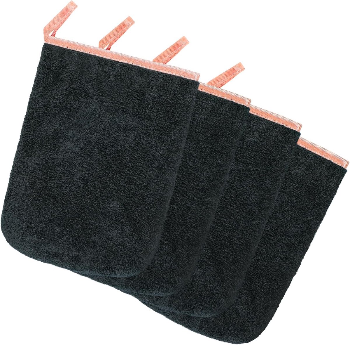 SnelShoppen - Zachte Coral Fleece Microfiber Washandjes - Absorberende Flanel Gezichts- en Lichaamsdoekjes - 4 Stuks - 23x16cm - Zwart - Machinewasbaa