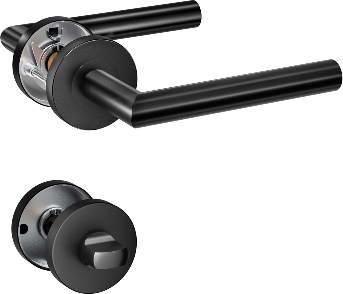 SnelShoppen - RVS Deurknop met Badkamer Knop, Mortise Deurslot, Zwart, 1 Set, Duurzaam, Geschikt voor 35-45 mm Deurdikte, 135mm x 70mm