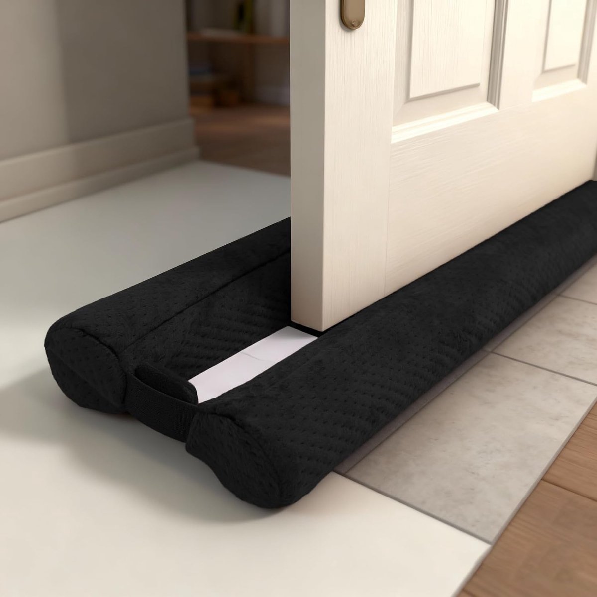 SnelShoppen - Onderdeur tochtstrip, verstelbaar 66-76cm, dubbelzijdige winddichte weerstrip, geluids- en winddicht, zwart, voor deuren en ramen