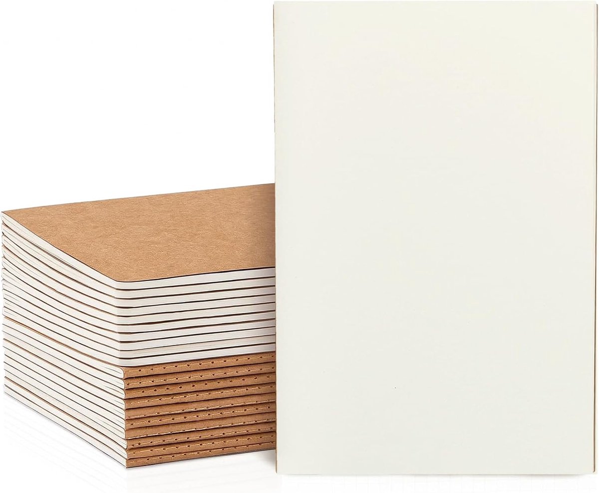 Thijox - A5 Notitieboek Set van 20 - Blanco Pagina's Kraftpapier Notitieblokken - Ideaal voor Kinderen, Volwassenen, School, Kantoor, Reizen, Tekenen