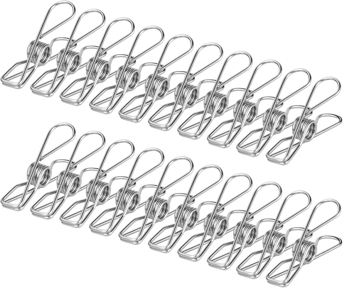 SnelShoppen - 100 Stuks RVS Kledingknijpers 6cm - Duurzame Kledingclips voor Waslijn, Sok Hanger, Keuken en Kantoor - Roestvrijstaal, Perfect voor Bin