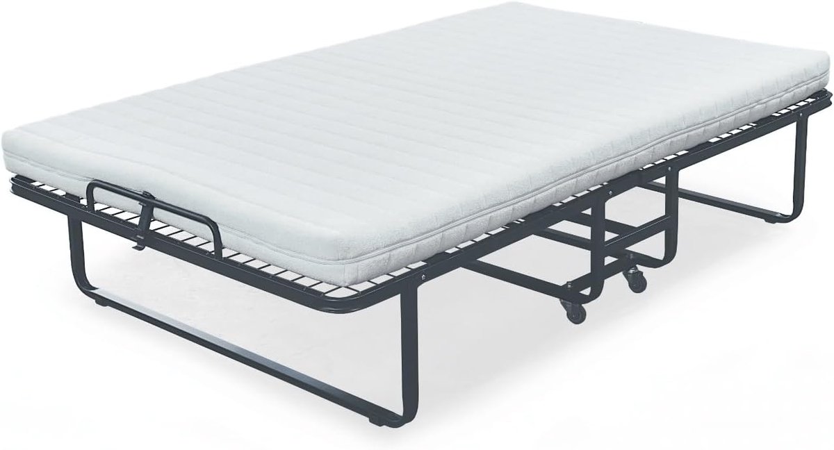 SnelShoppen - Opklapbed Vouwbed Twijfelaar 120x200 - Incl. Pocketveren Matras 15cm - Logeerbed met Beschermhoes - Heavy Duty 250kg Draagkracht - Perfe