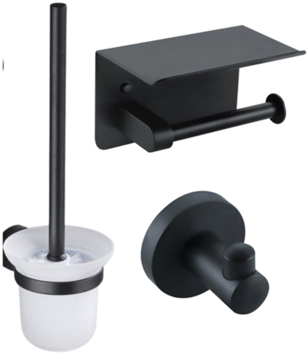 FugaFlow Eccelente Acces Toiletset - toiletrolhouder - toiletborstel - handoekhaak - mat zwart