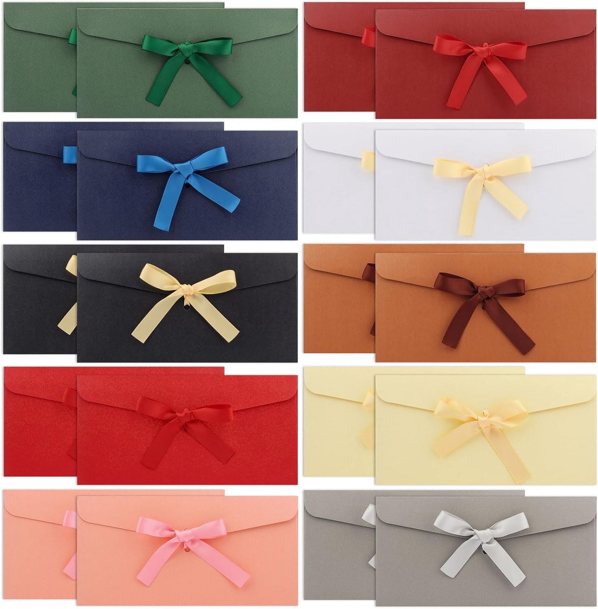 SnelShoppen - 20 Stuks Kleurvolle Vintage Kraft Papieren Enveloppen met Strik (22x11cm) - Handgemaakte Uitnodigingen, Bruiloften, Feestdagen - 10 Kleu