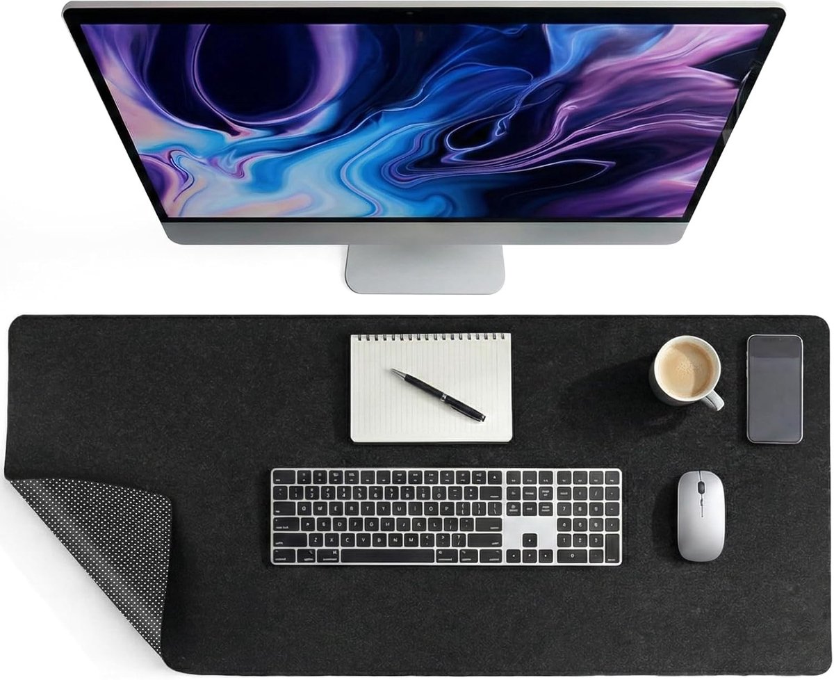 SnelShoppen - Desk Pad van Vilt 90x40cm - Niet-slip Bureau Mat - Bescherming voor Kantoor Bureau - Elegante Zwarte en Grijze Bureau Ondergrond voor Th