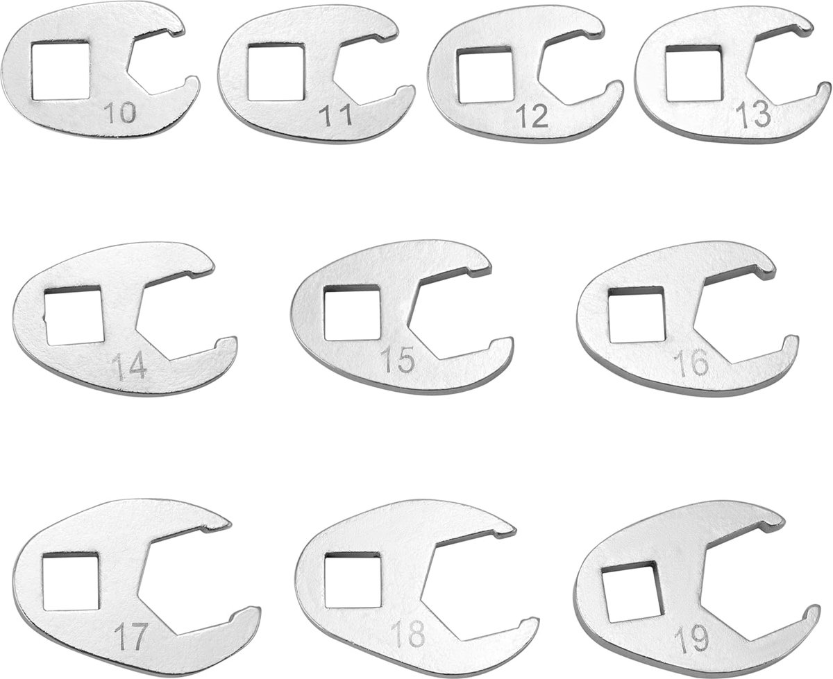 SnelShoppen - 10-delige Steeksleutel Set, Crow's Foot Wrench, 3/8 Inch Spanner Set, 10-19mm, Chrome Vanadium Staal, Duurzaam en Corrosiebestendig