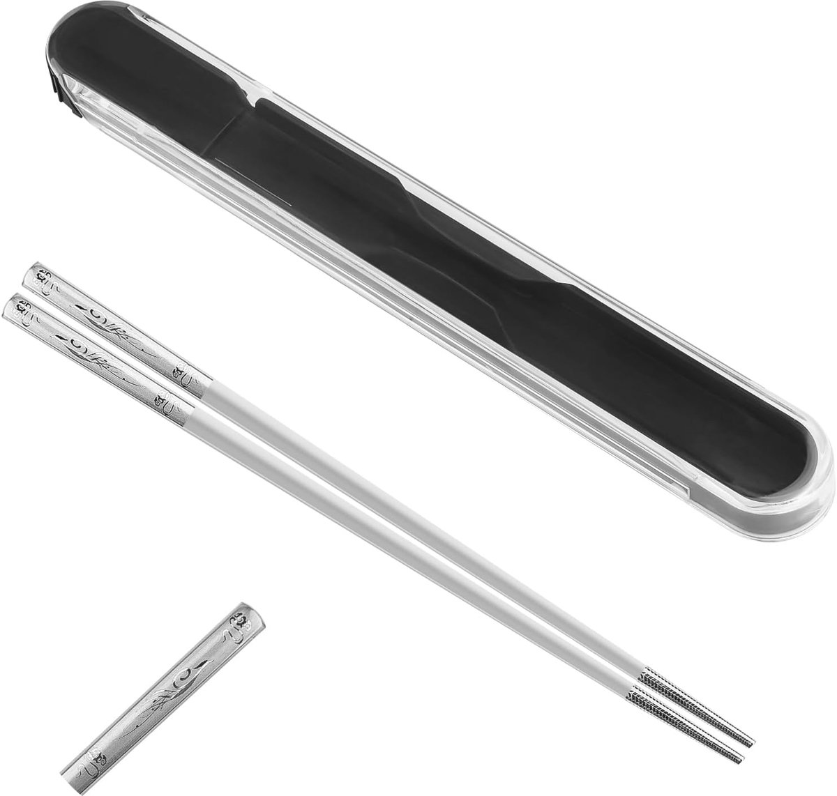 SnelShoppen - 1 Paar RVS Eetstokjes, Herbruikbare Metalen Eetstokjes met Trekdesign Etui, Lasergegraveerde Eetstokjes voor Thuis, School, Kantoor en B