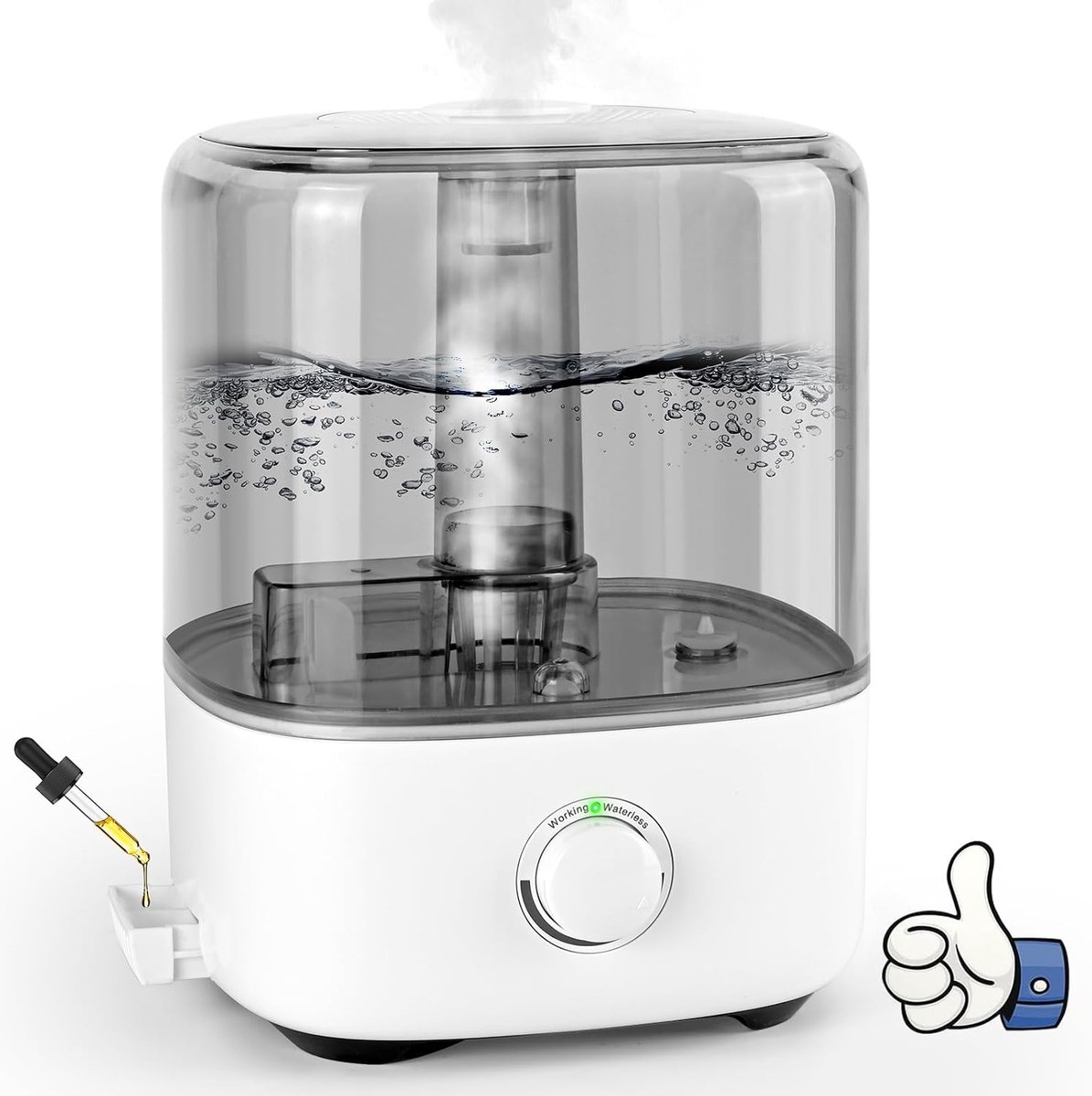 Luchtbevochtiger 5 liter met bovenvulling en 360° draaibaar mondstuk, ultralichte ultrasone technologie, stille werking 28 dB, perfect voor slaapkamer en thuisgebruik.