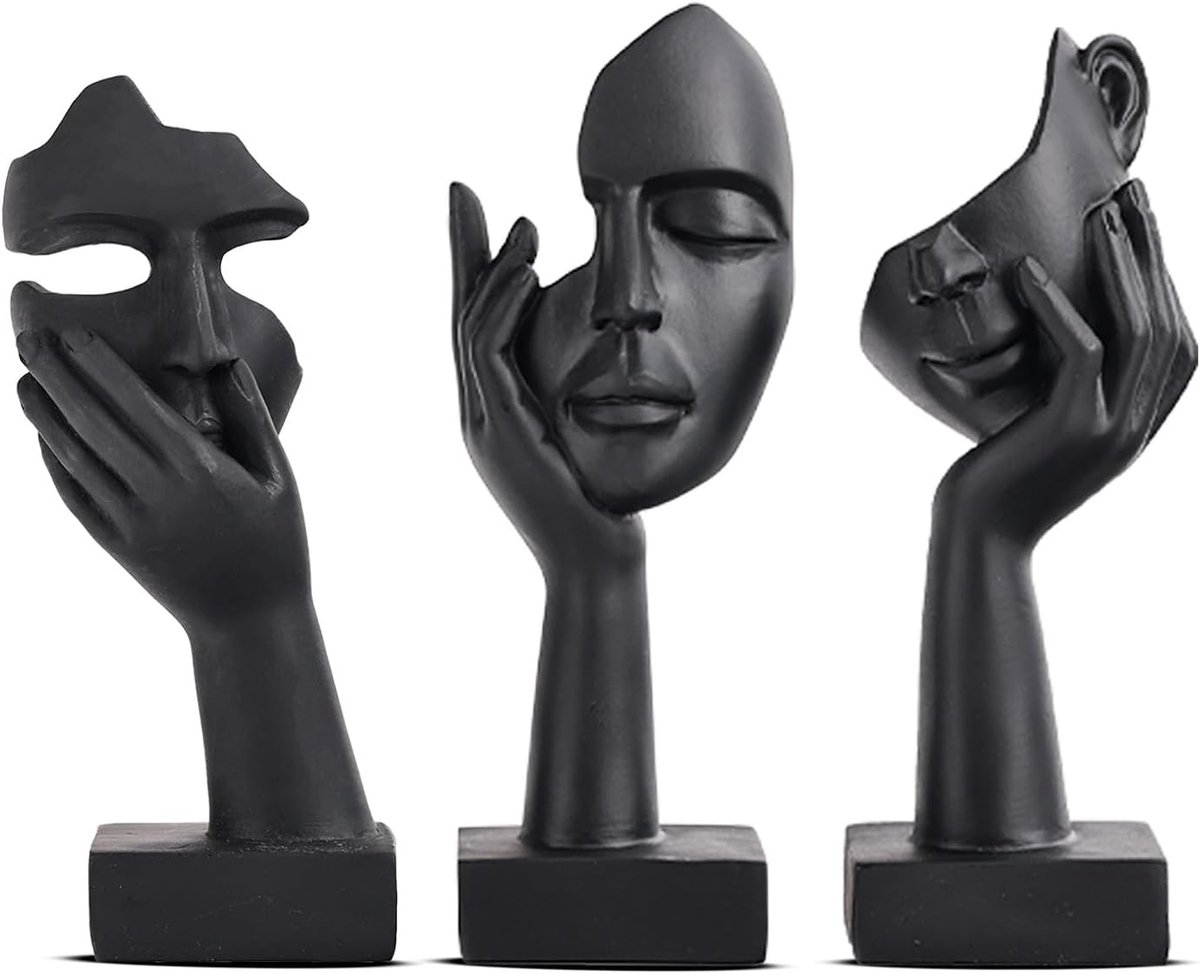 SnelShoppen - 3-delige denker kleine beeldjes set - zwarte abstracte kunst beeldjes voor decoratie slaapkamer, woonkamer, salontafel, kantoor (15 cm)