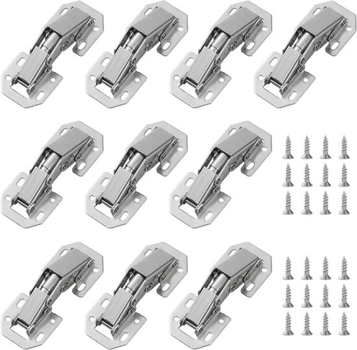 10 stuks - scharnieren - 4 inch - onzichtbare scharnieren van roestvrij staal - 90 graden - kast scharnieren - keukendeur scharnieren - met schroeven - voor meubeldeuren, lades, ramen en kledingkasten - geen boren vereist - 110*43 mm - zilver