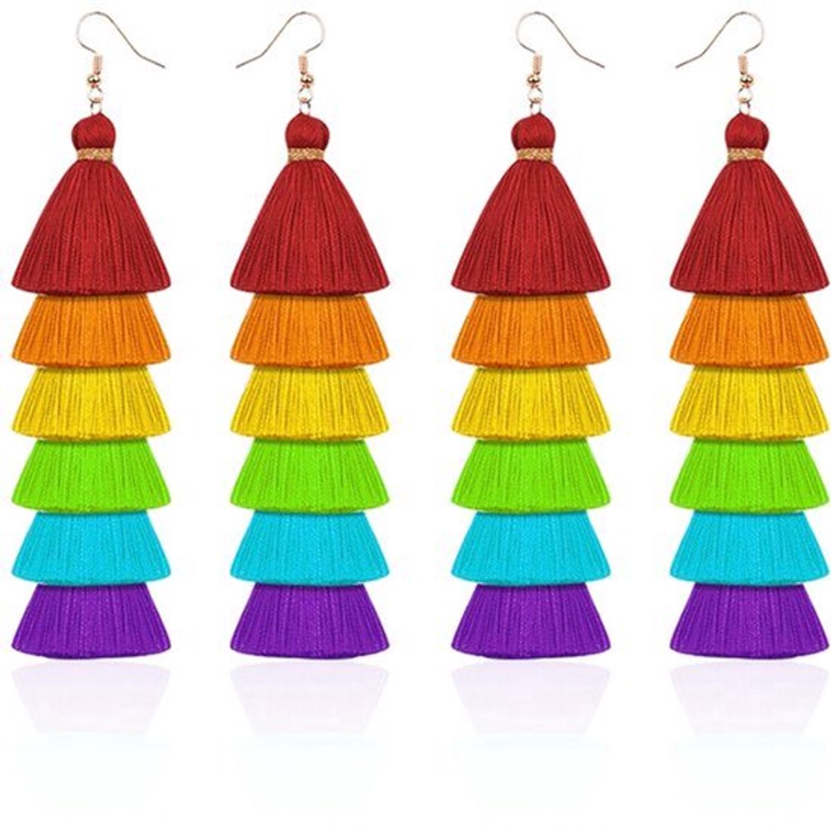 2 Pairs Regenboog Oorbellen - Lange Tassel Ontwerp - Boho Stijl - Één Maat