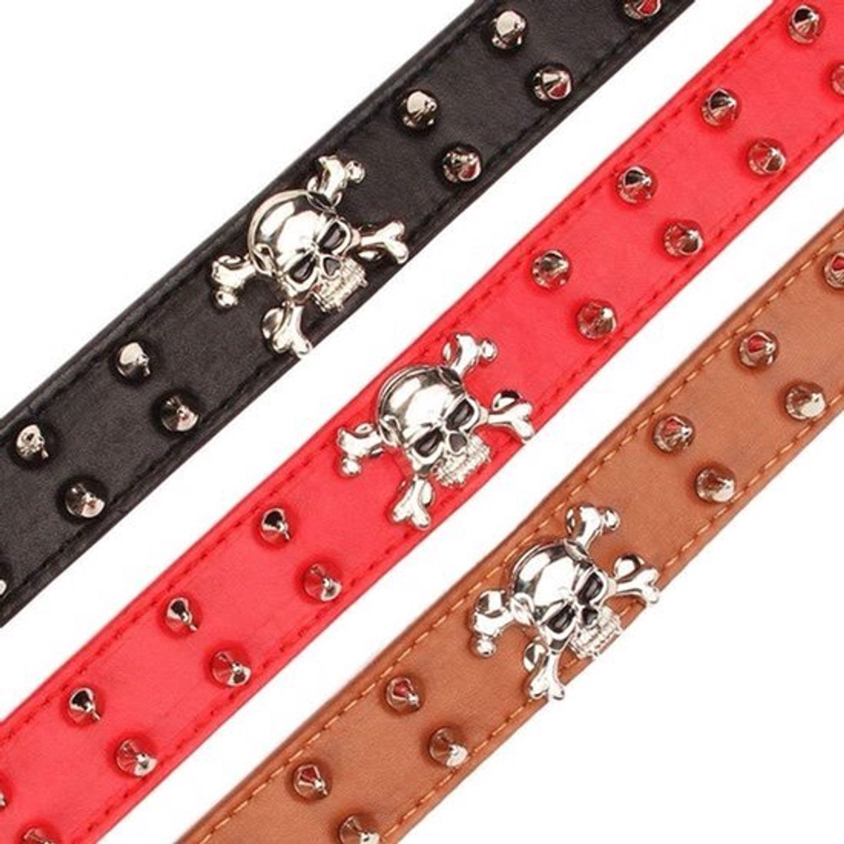 2 Rijen Bullet Klinknagels Spiked Leather Dog Collar - Studded PU Leather - Cool Skull Pet Accessoires voor middelgrote en grote honden (L Bruin)