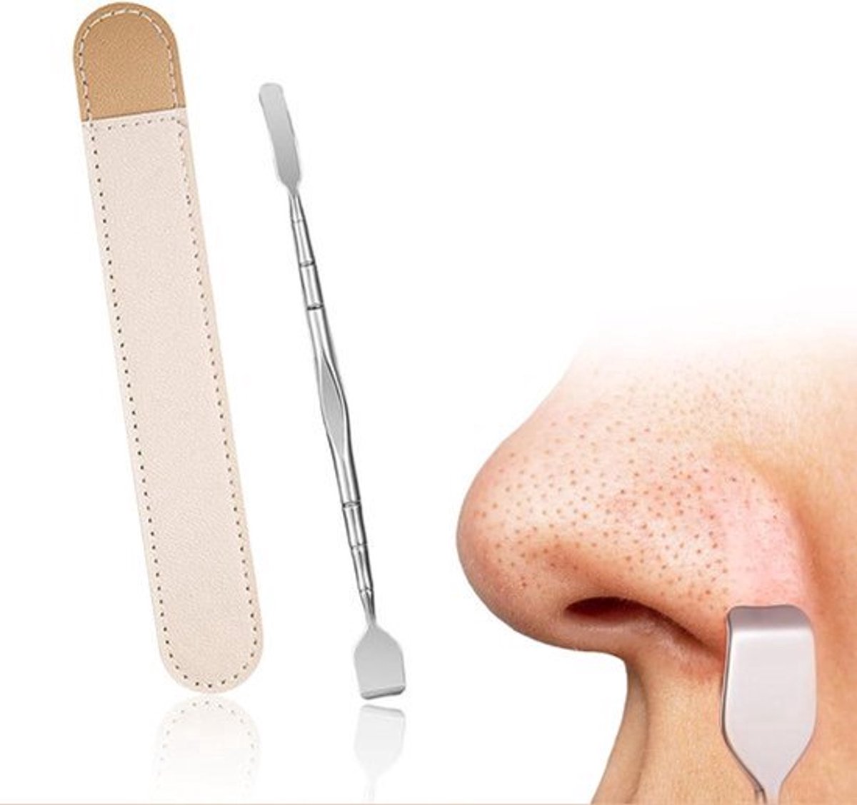 Mee-eter en plekvorming gereedschap - Roestvrijstalen hoekspatel met twee uiteinden - Voor acne, mee-eters en nagelriem