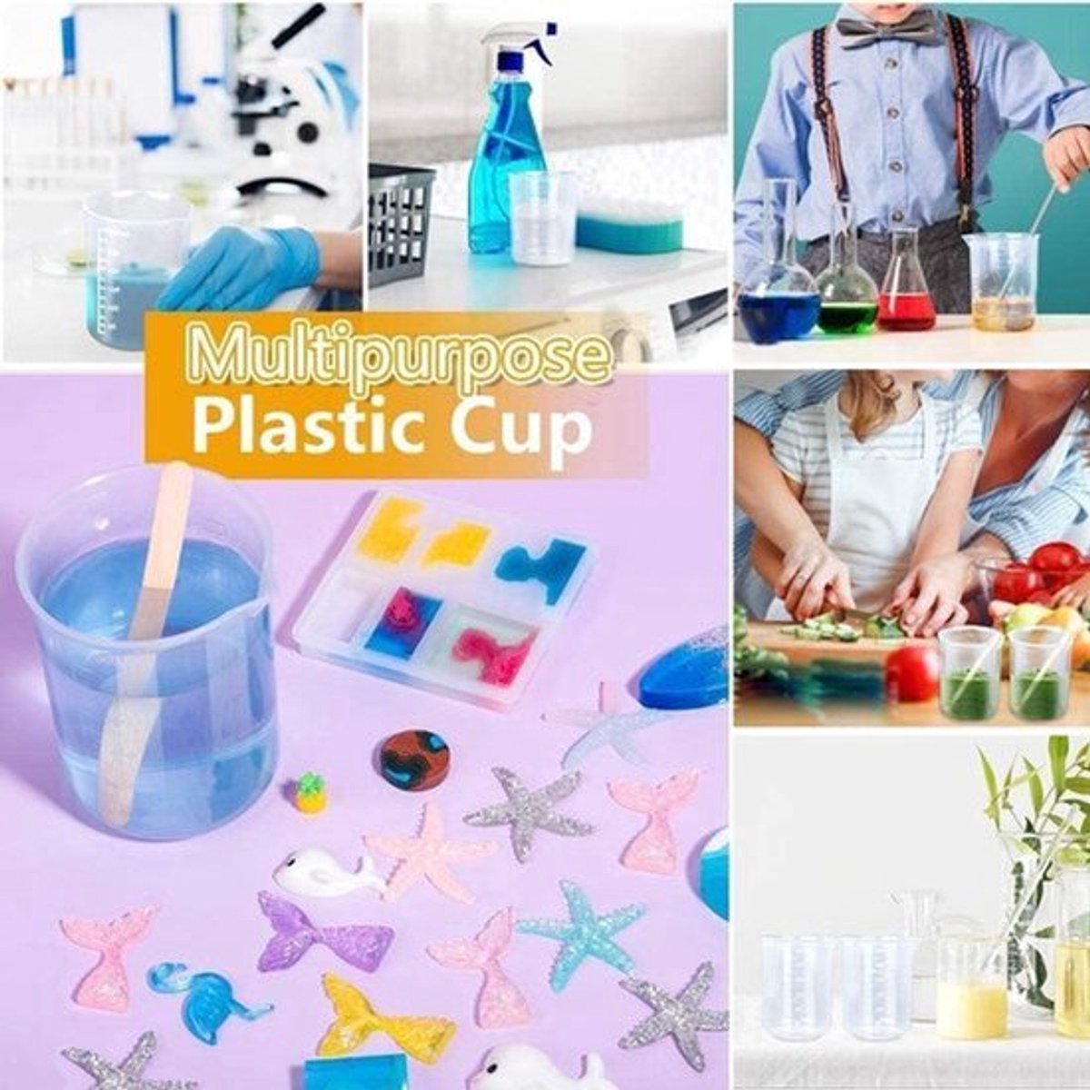 Maatbeker set kunststof - 6 stuks - 25 ml 50 ml 100 ml 150 ml 250 ml 500 ml - laboratorium maatbeker - transparant .