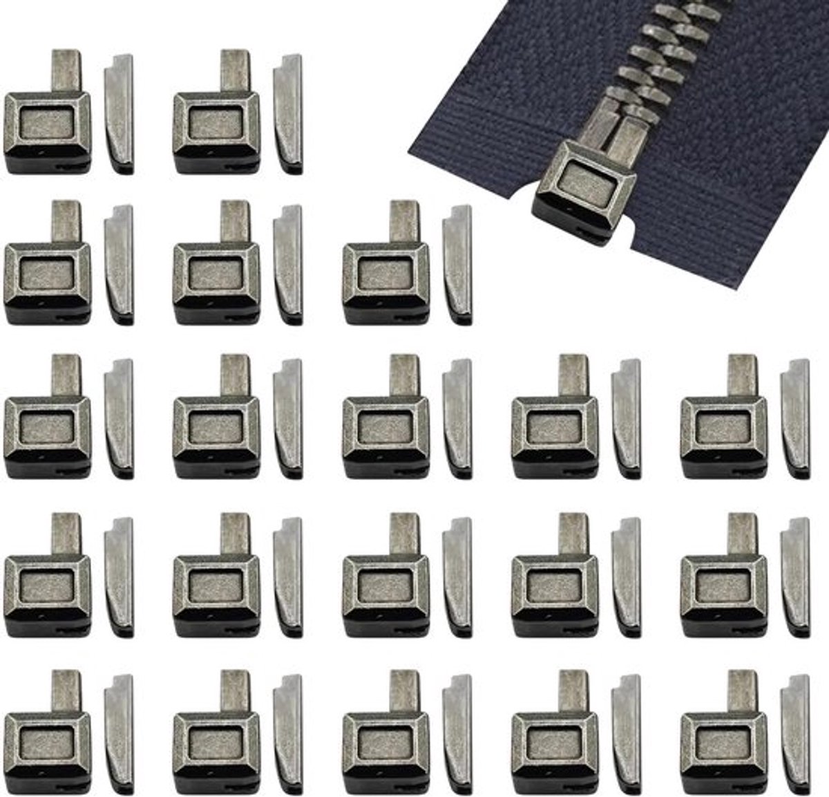 20 sets van ritsen, stikdeel, reparatieset, metaal, ritsen, reparatie, fixatie, rits, slider, reserveonderdelen voor jassen, buitenkleding, doe-het-zelf naaien, reserveonderdelen