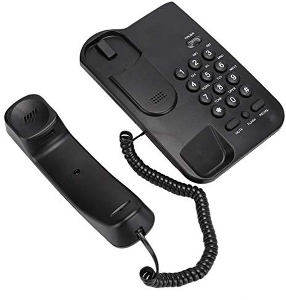 Vaste telefoon, handsfree desktop wandtelefoon zonder batterij, voor hotel thuis kantoor (zwart)