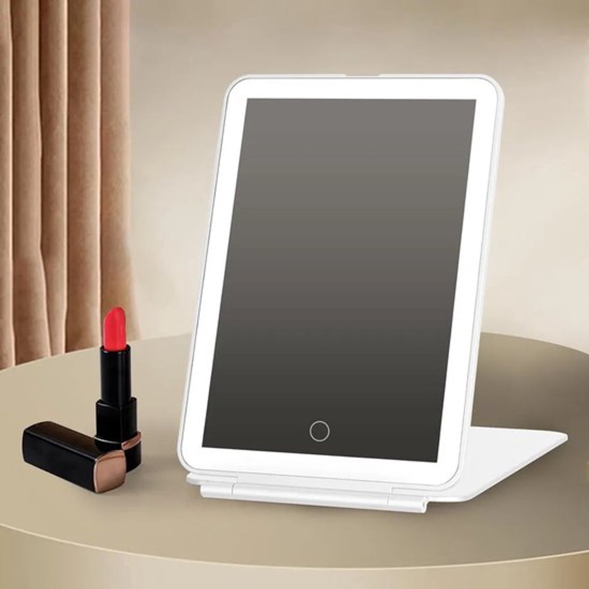 Make-upspiegel met verlichting, oplaadbaar, touchscreen, 3 lichtkleuren, reisspiegel, opvouwbaar, draagbaar, wit.