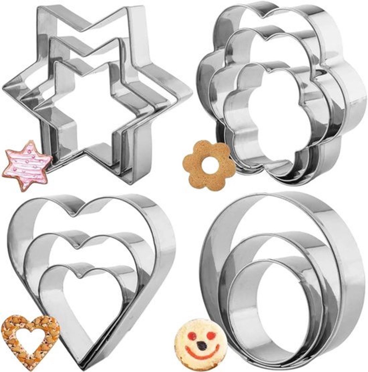 Natuurlijke Houten Biscuit Cutter Set - 5 Delig | Roestvrij Staal | Bakvormen met Handvat