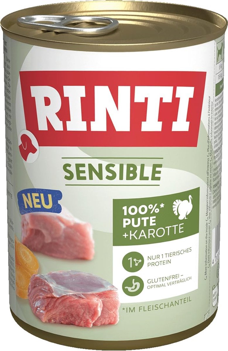 SnelShoppen - Hondenvoer voor gevoelige honden | Blikvoer met kalkoen en wortel | Graanvrij, zonder kunstmatige toevoegingen | 12x400g