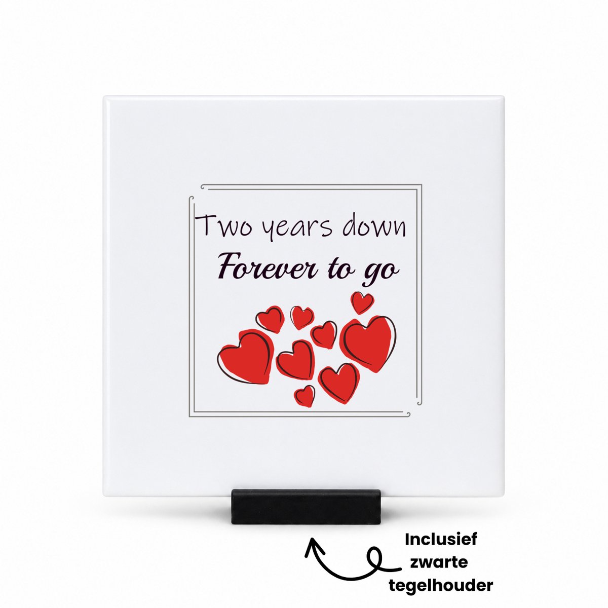 Hacebo 2 jaar relatie jubileum cadeau tegeltje met tegelhouder - Getrouwd - Geliefde - tegeltjes met tekst - 2 jaar relatie cadeau - 2 jaar samen - Cadeau Liefde - jubileum cadeau relatie - spreuktegels - 10.8x10.8 CM Wit