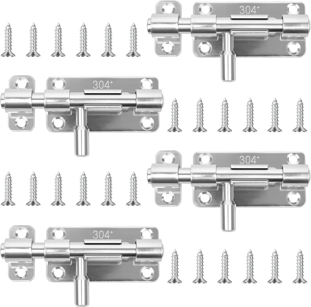 SnelShoppen - Deurvergrendeling RVS 4 inch, slotbare schuifstrip (4 stuks) met multi-hoekige bouten voor optimale inbraakbeveiliging voor deuren, rame