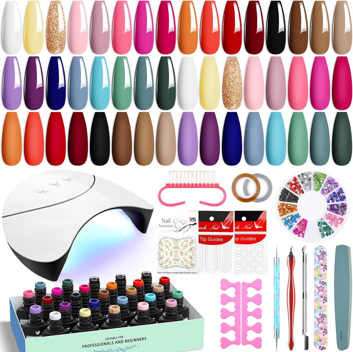 SnelShoppen - 42-delige UV Gel Nagellak Set met 24 Kleuren, Basis- en Topcoat, Manicure Kits voor Vrouwen en Meisjes, Perfect voor DIY Nagelkunst en F