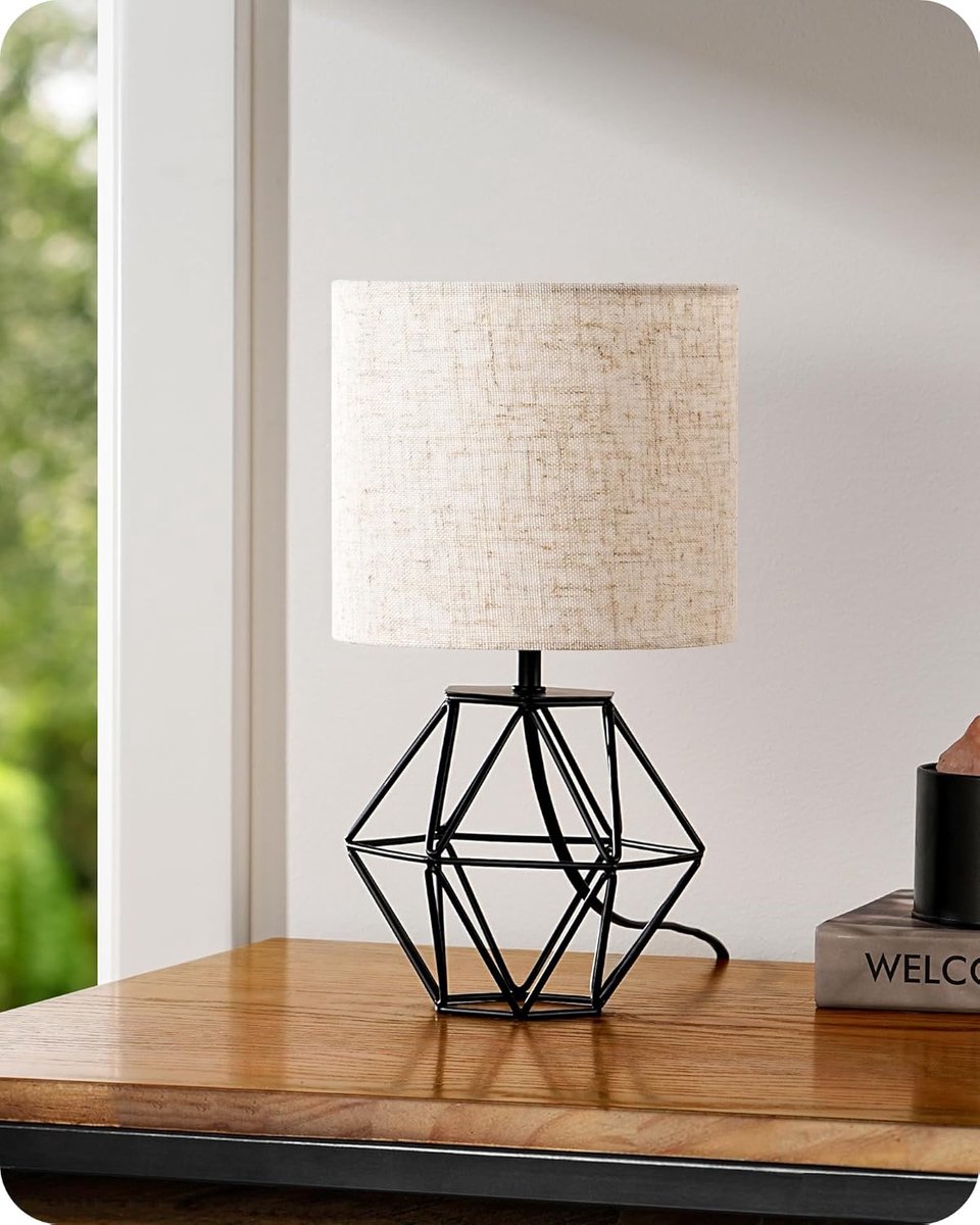 SnelShoppen - Moderne Industriële Tafellamp E14, Vintage Nachtlamp met Linnen Lampenkap, Beige en Zwart voor Slaapkamer, Woonkamer, Stijlvolle Verlich
