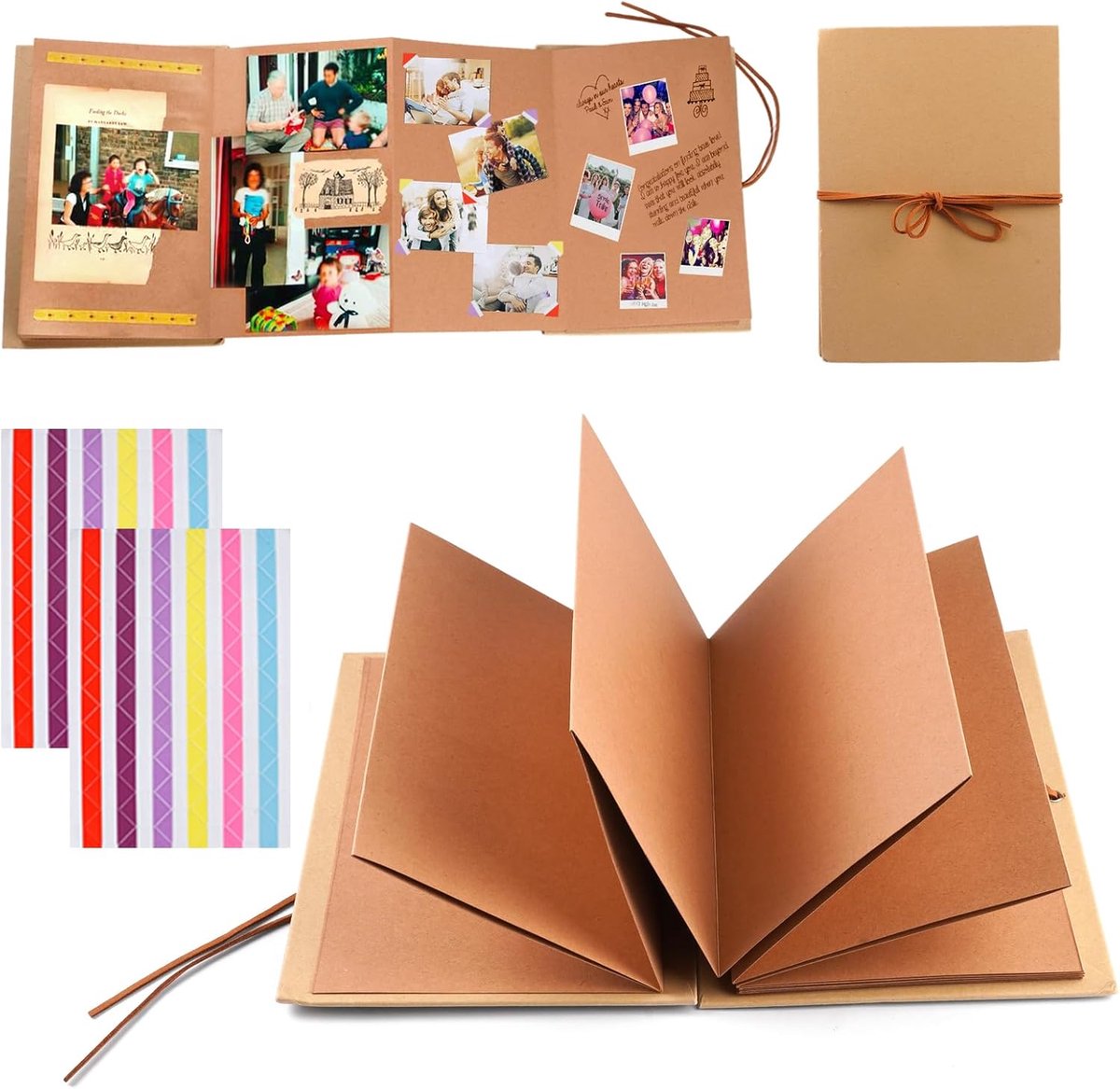 SnelShoppen - DIY Foto Album 15x21cm | Kraft Papier Foto Boek met Accordeon Vouw & Gekleurde Hoeken voor Trouwen, Reizen, Verjaardagscadeaus